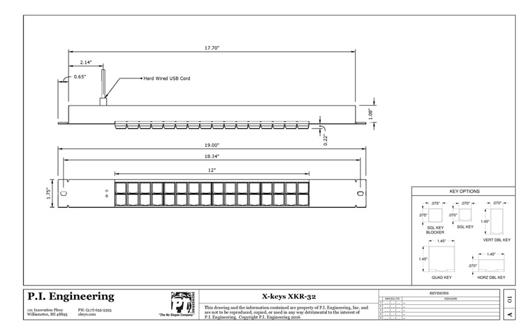 X-keys XKR-32 Dimensioned Drawing